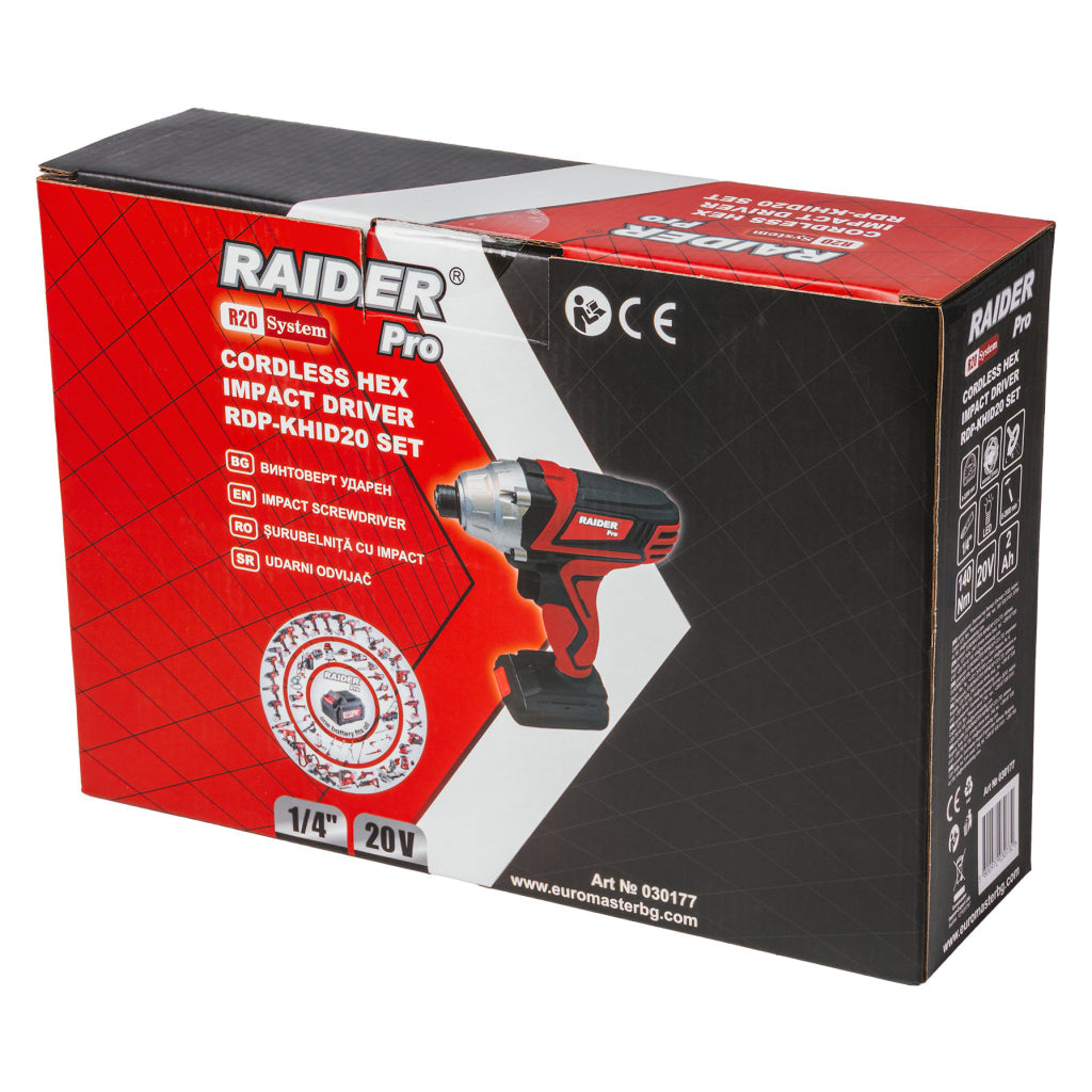 Rázový uťahovák 1/4'' Hex 140Nm 20V 2Ah s akumulátorom Raider
