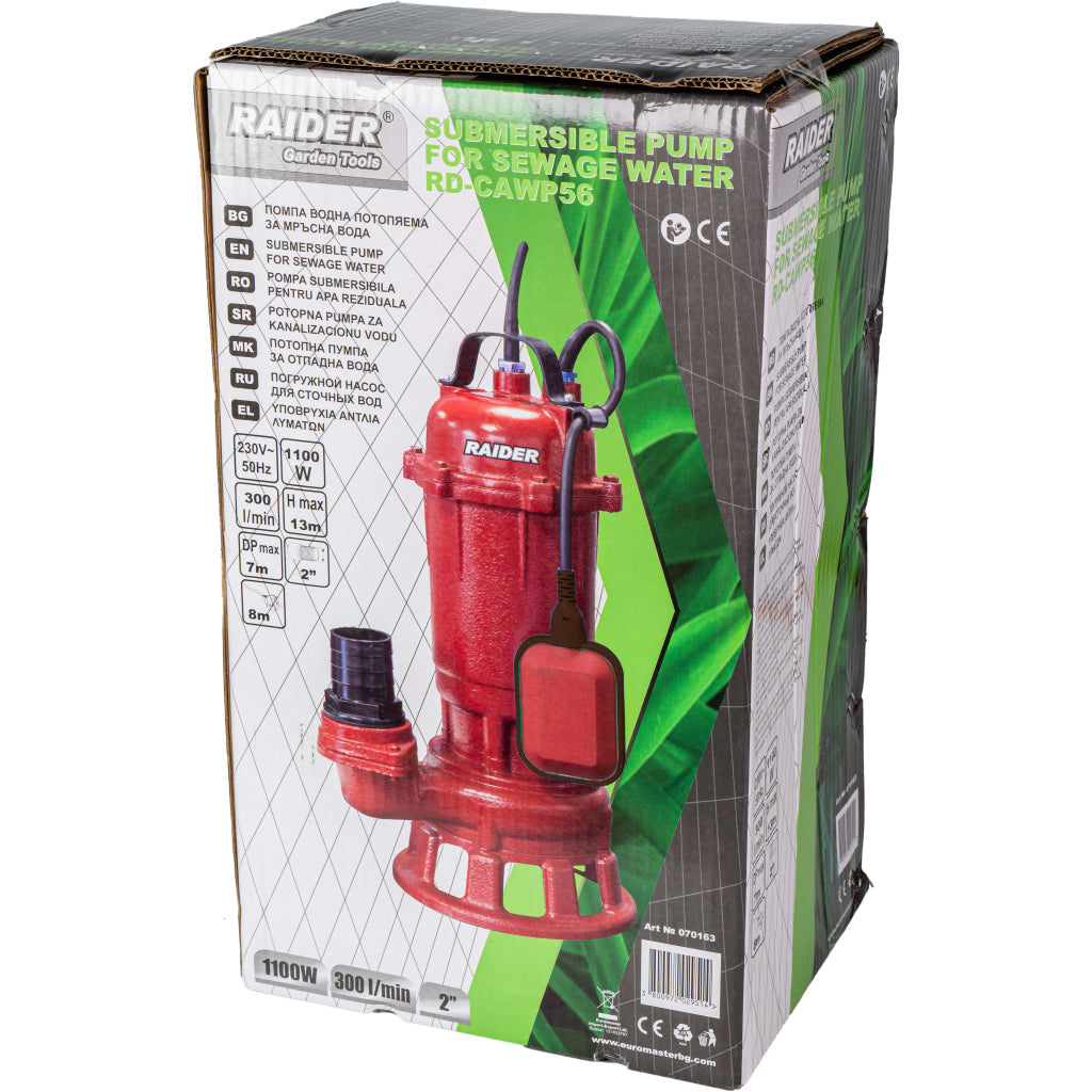 Ponorné kalové čerpadlo s drvičom, 1100W, 1", 300l/min, 13m Raider RD-CAWP56