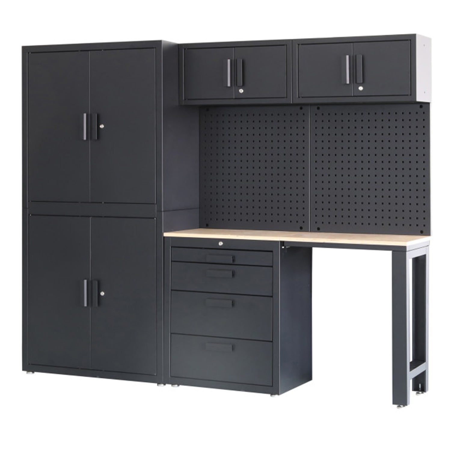 Premium zostava dielenského nábytku, kovová, 8 dielov, matná čierna