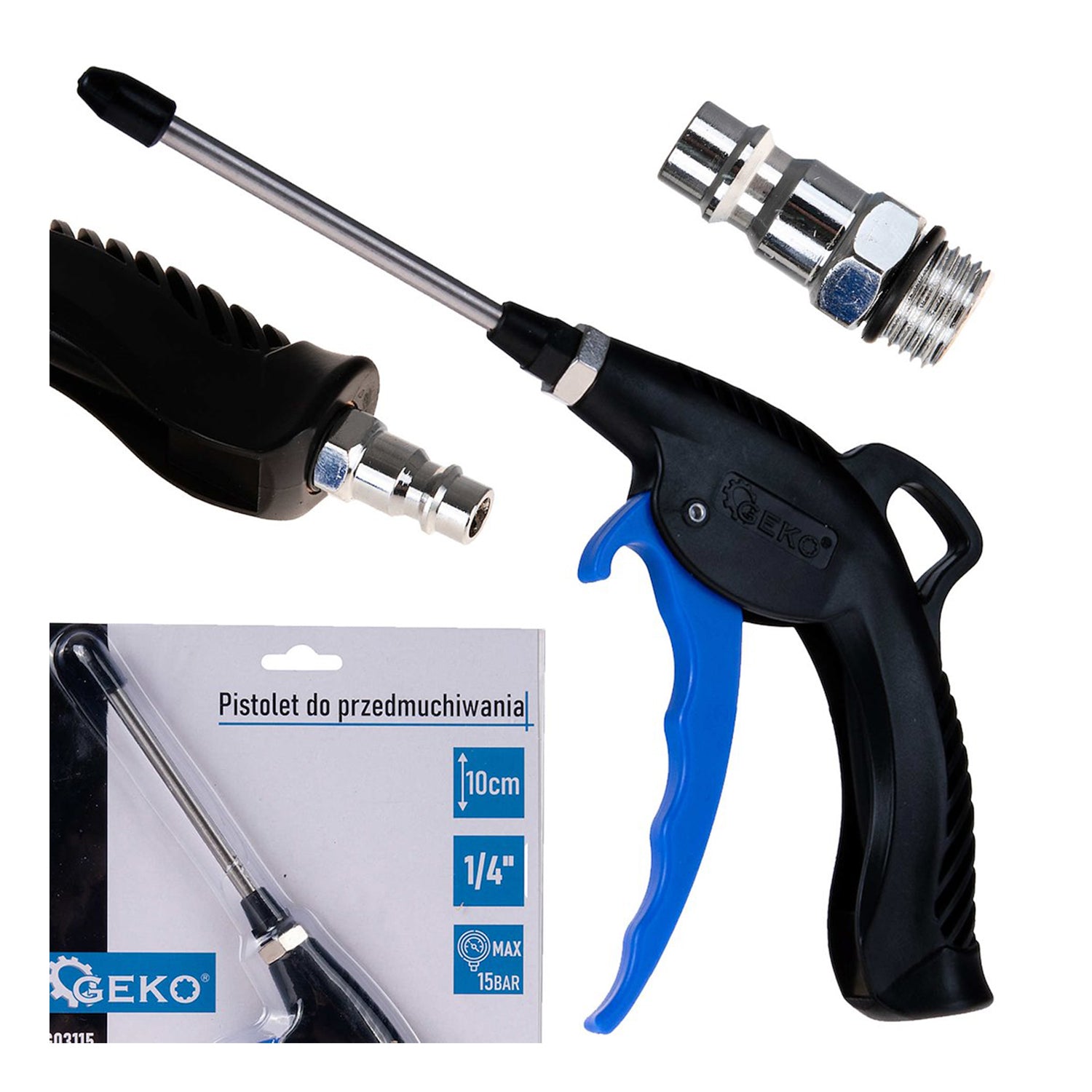 Ofukovacia pištoľ s tryskou - dýzou 10cm a rýchlospojkou 1/4'' Geko