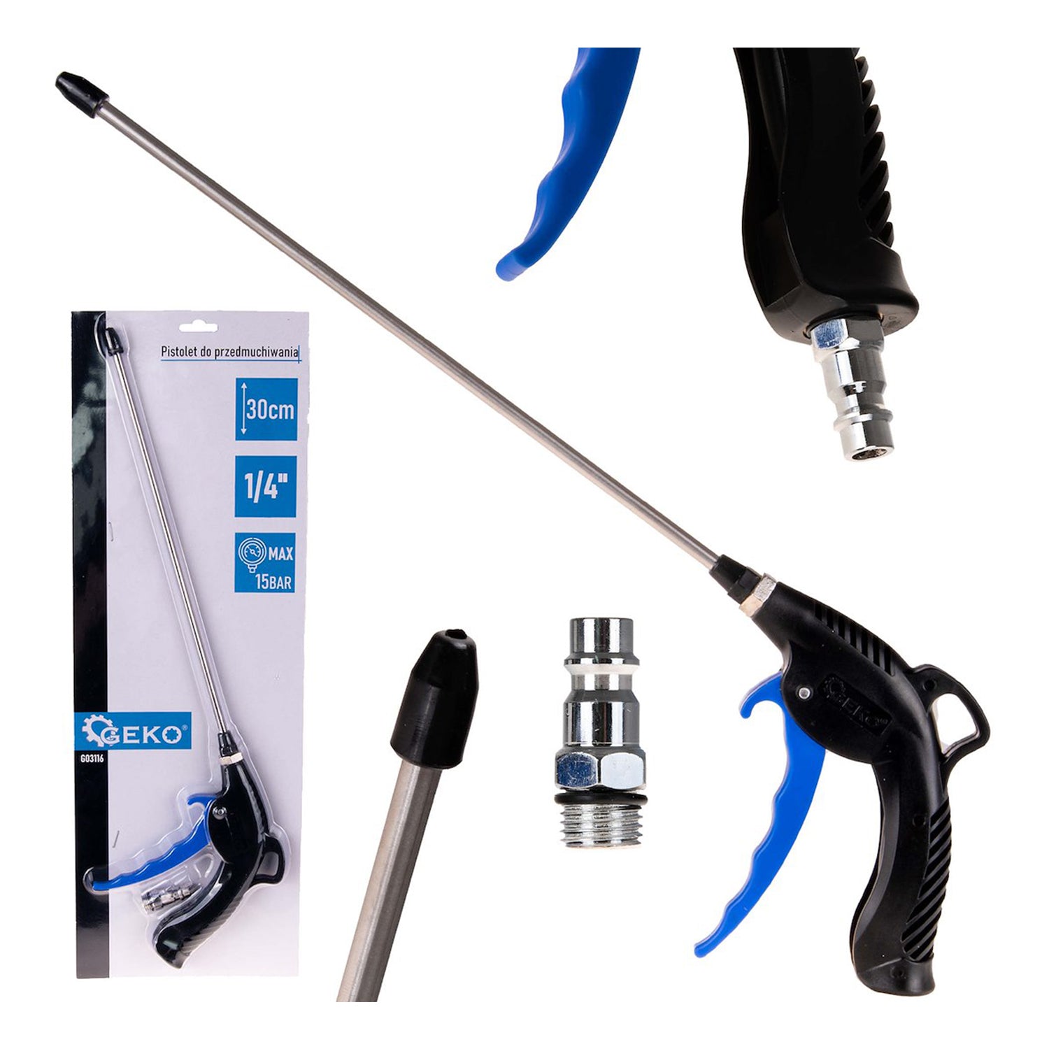 Ofukovacia pištoľ s tryskou - dýzou 30cm a rýchlospojkou 1/4'' Geko