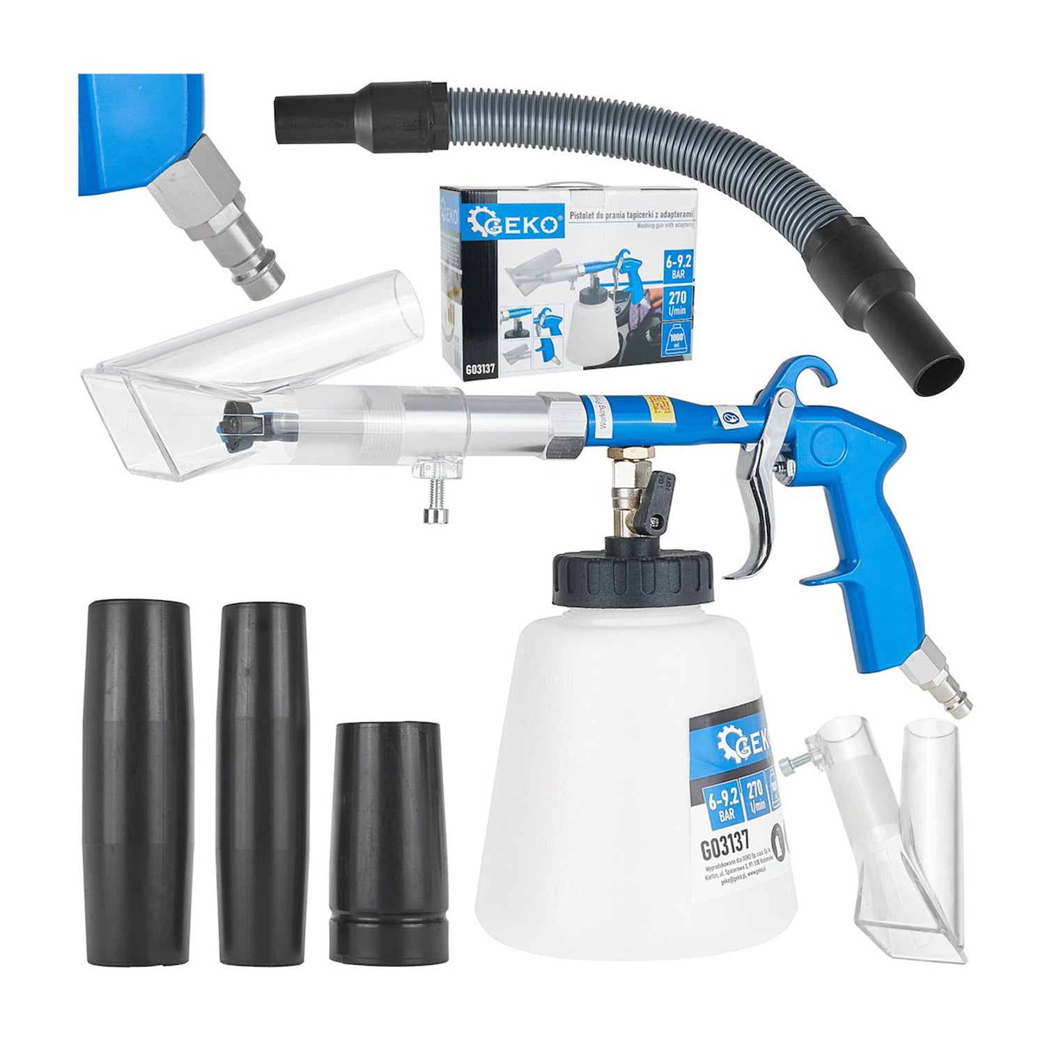 Pneumatická pištoľ na čistenie čalúnenia Tornador s nadstavcom na vysávač Geko