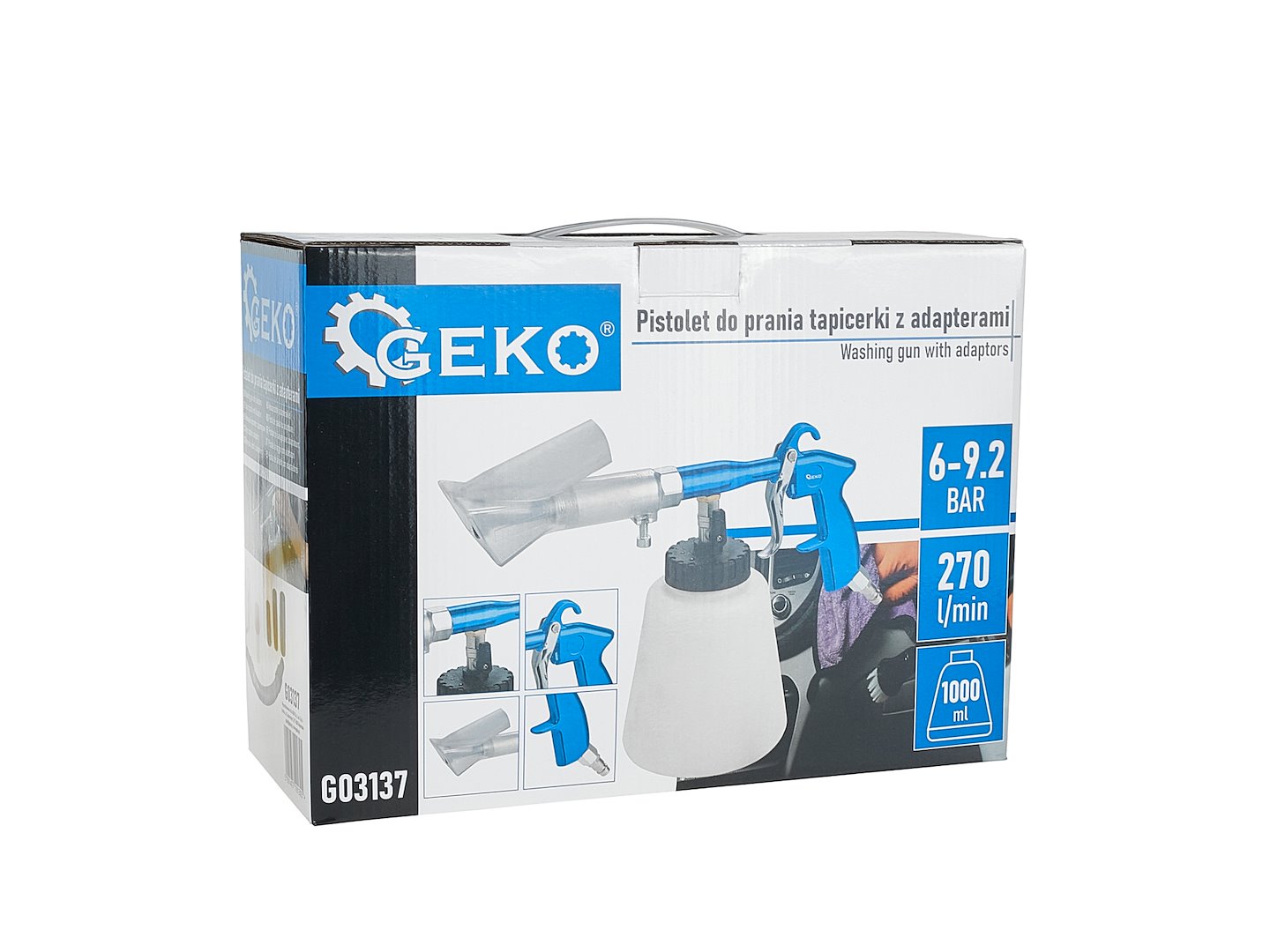 Pneumatická pištoľ na čistenie čalúnenia Tornador s nadstavcom na vysávač Geko