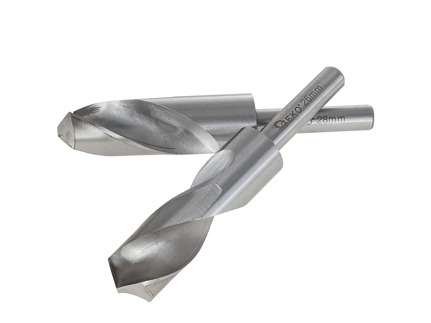 Sada 2 špirálových vrtákov do kovu HSS so stopkou, 26 - 28mm