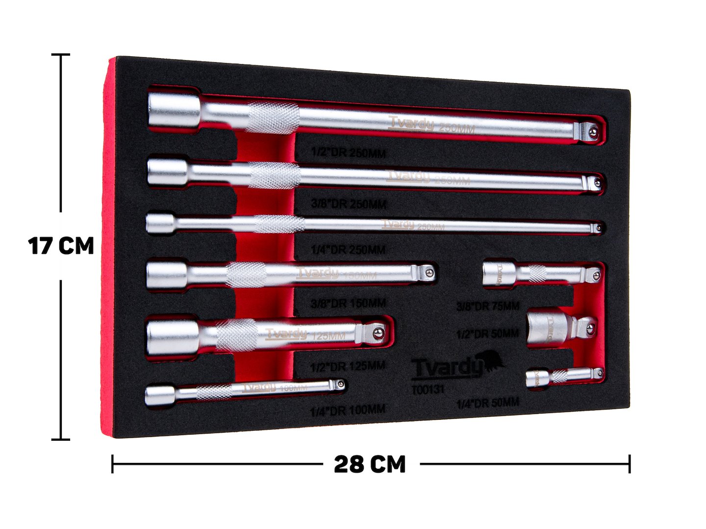 Sada 9 kĺbových predĺžení 1/4'' 3/8'' 1/2'' Cr-V