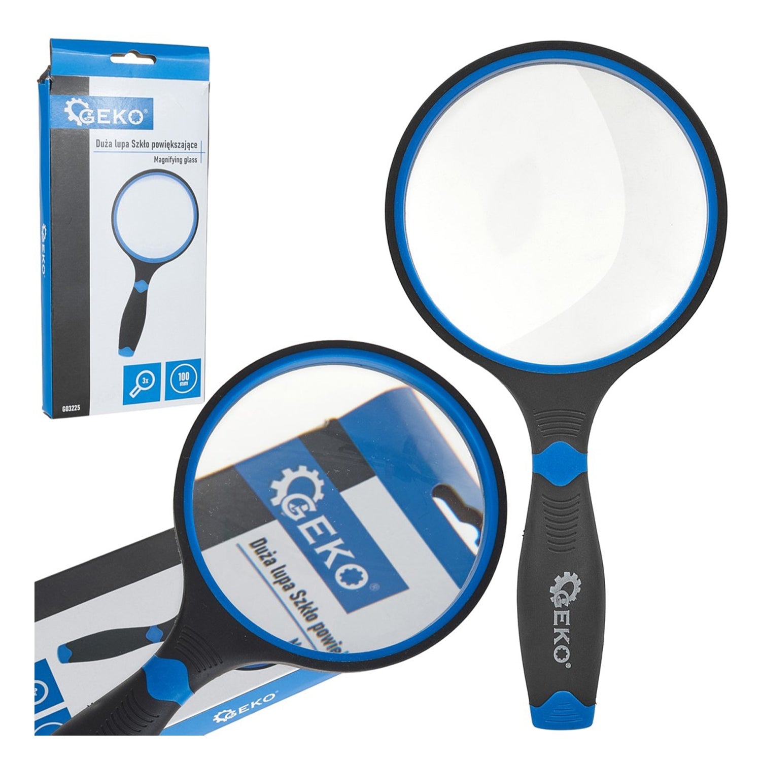 Lupa s pogumovanou rukoväťou 3 × 100mm Geko