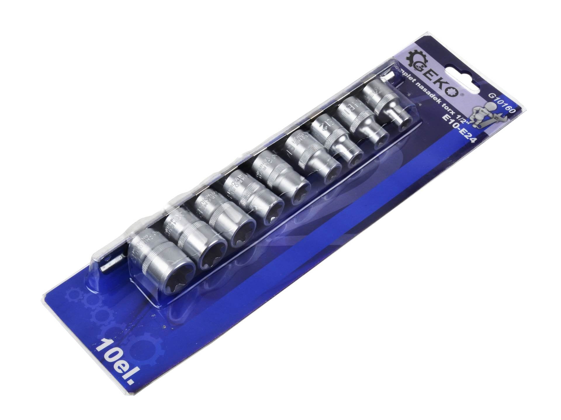 Sada krátkych nástrčiek torx profil e, 1/2, 10–24 mm, 10 kusov