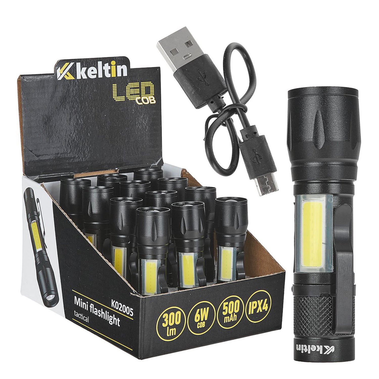 Mini vrecková LED COB baterka - lampa, 10W, 500mAh, 500lm