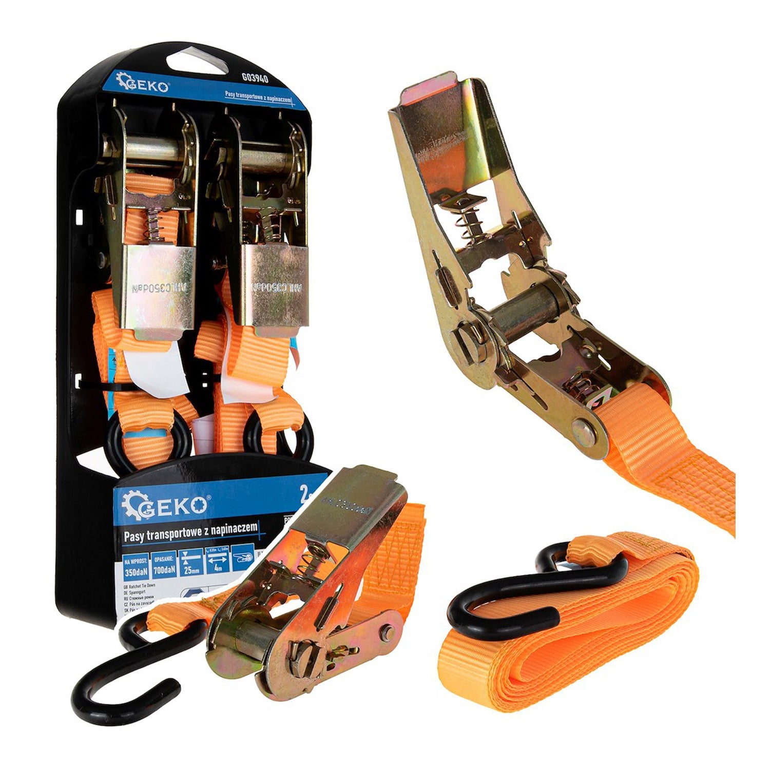 Upínací popruh s račňou 25 mm x 4 m 700 kg 2 kusy