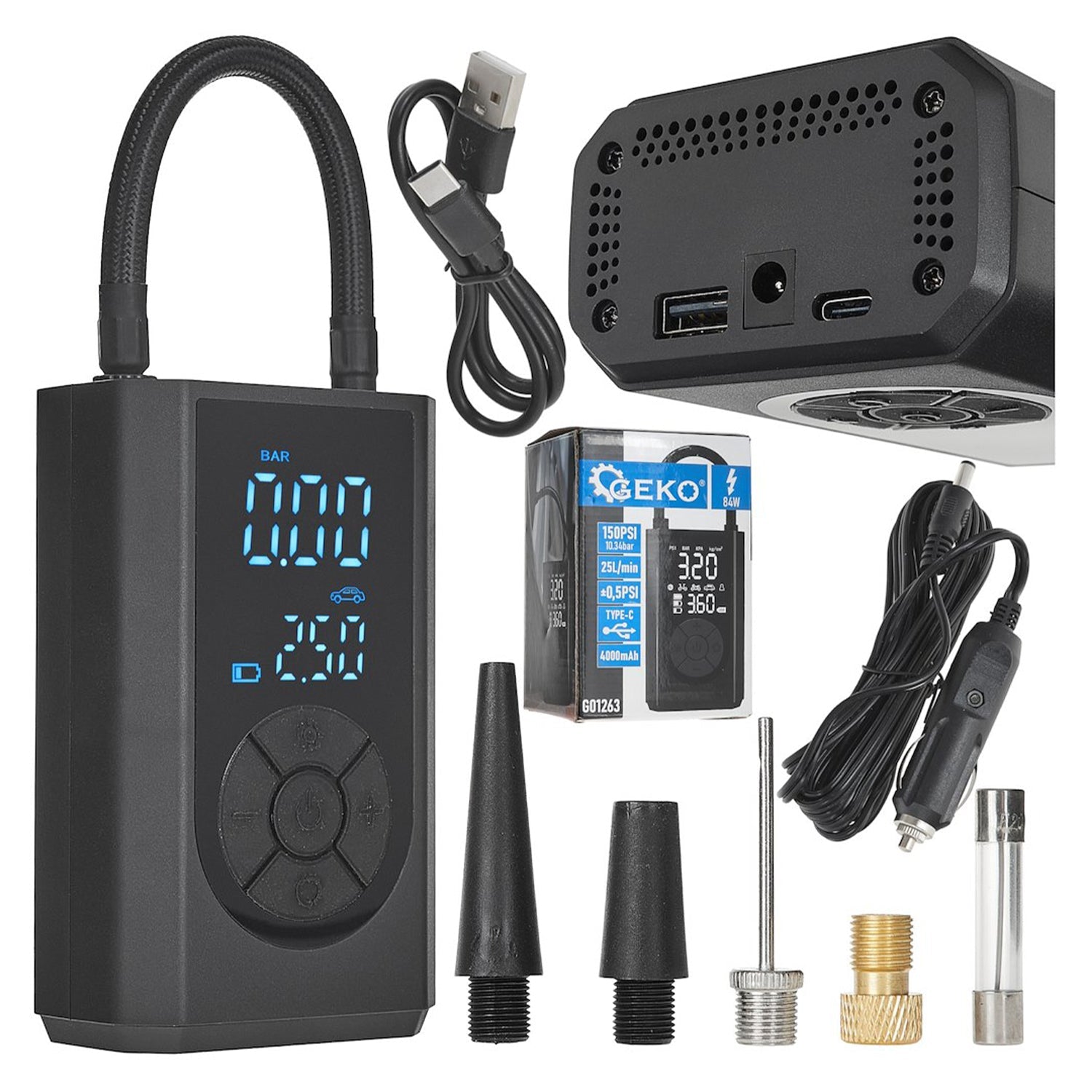 Mini prenosný kompresor s akumulátorom 4000mah 84w s príslušenstvom GEKO