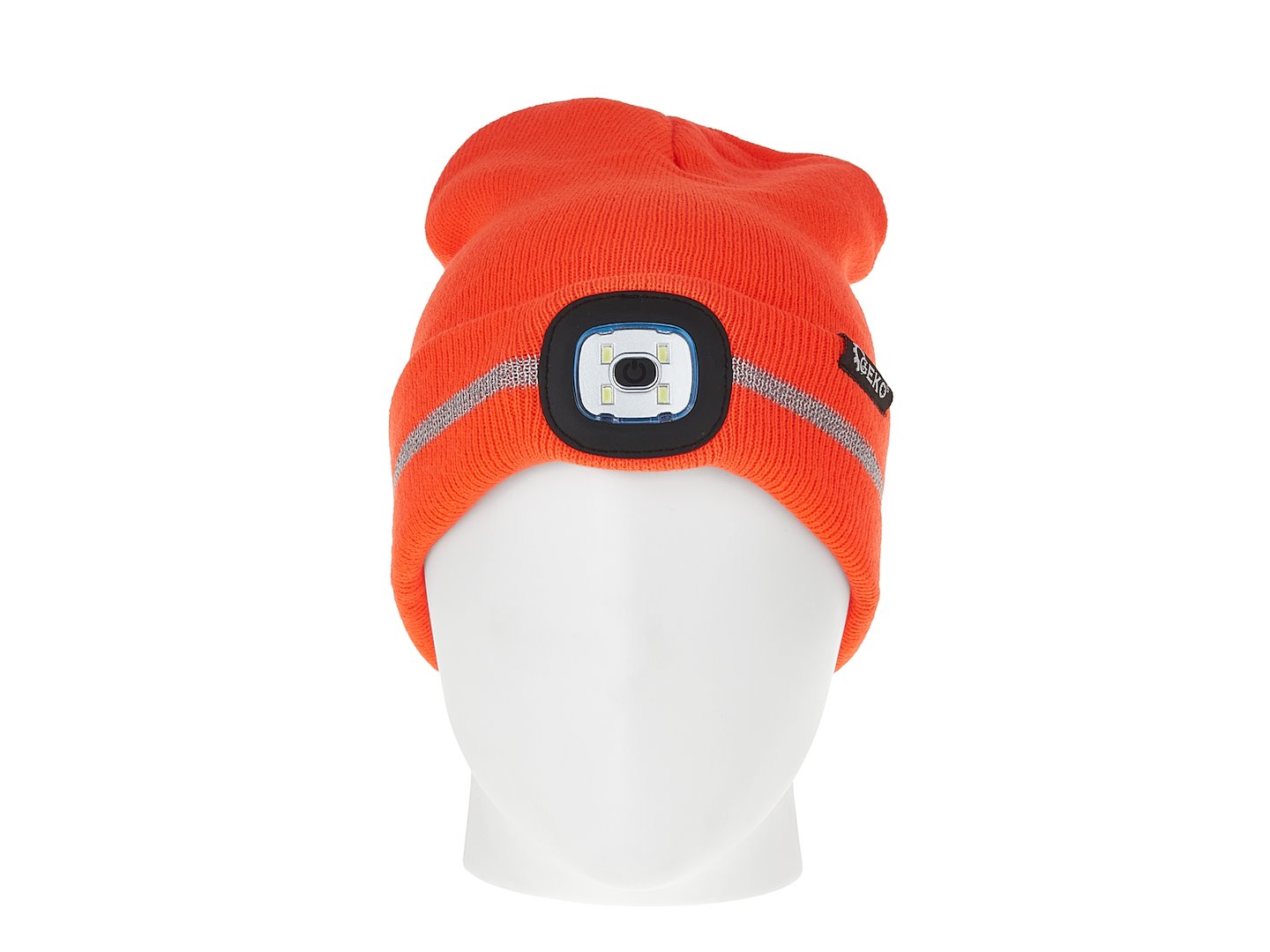 Zimná čiapka s nabíjateľnou LED čelovkou a reflexným pásom, oranžová