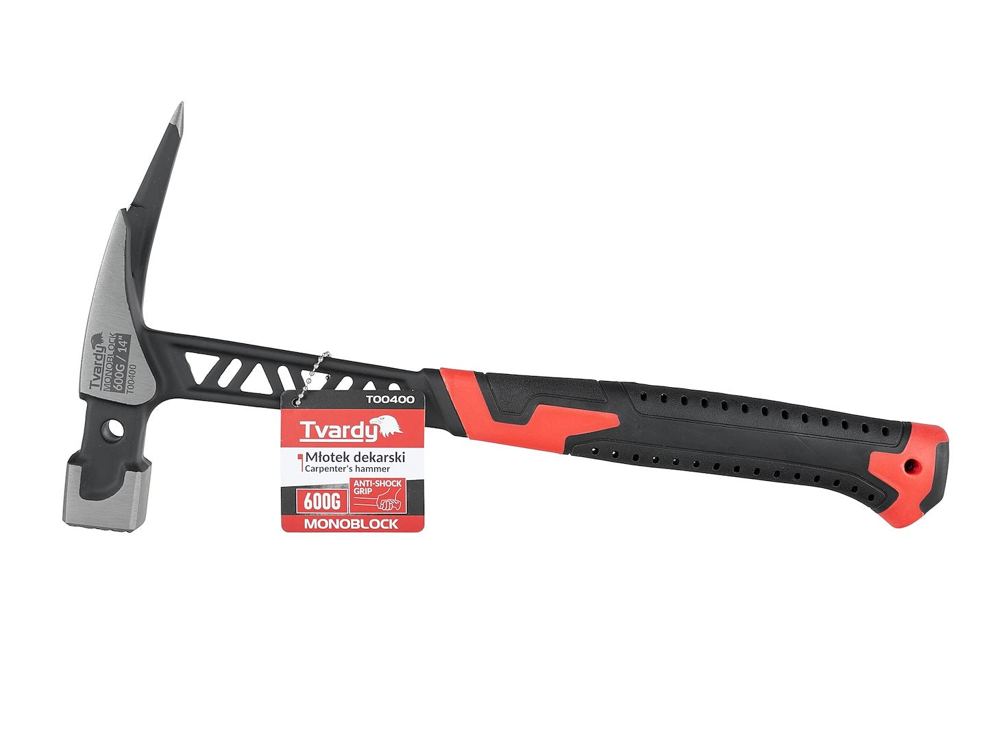 Tesárske kladivo 600g Monoblock, s antivibračnou rukoväťou, magnetom a vyťahovačom klincov, Tvardy
