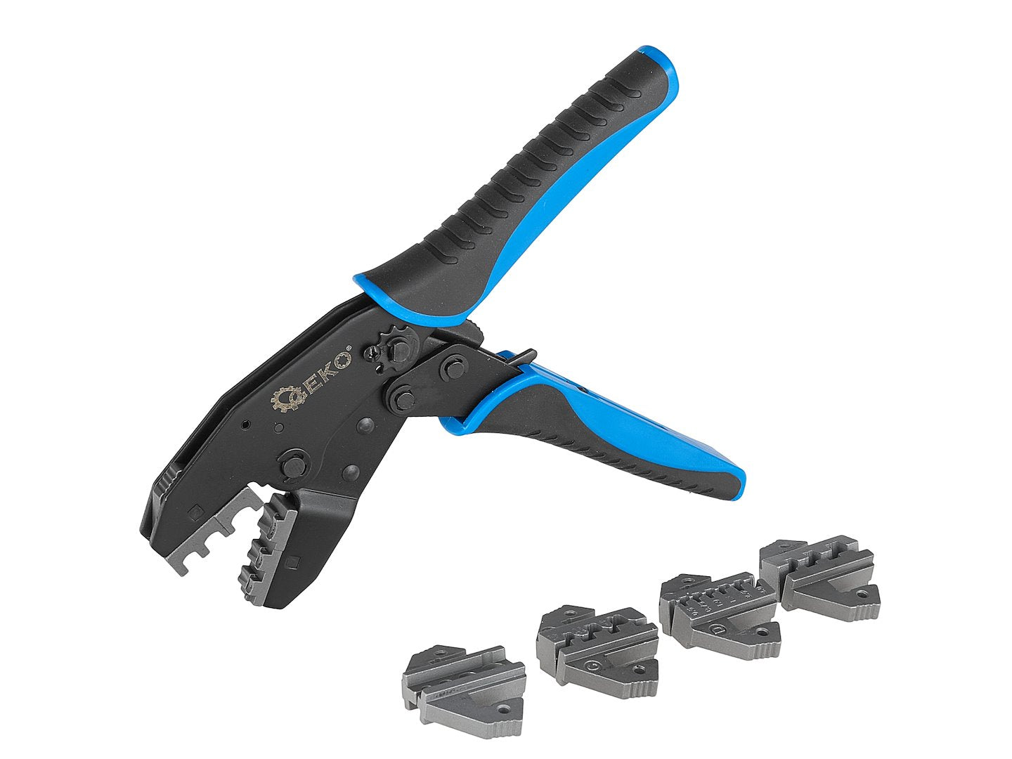 Kliešte na krimpovanie koncoviek a spojok s 5 vymeniteľnými hlavami GEKO