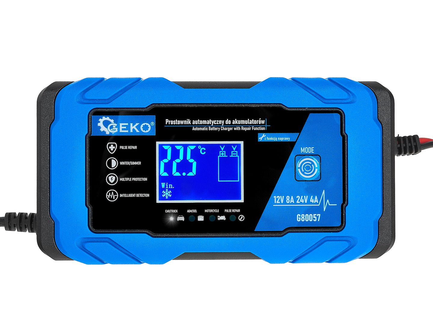 Nabíjačka auto a moto batérií s digitálnym LCD displejom 12/24V, 8A, s režimom opravy Geko