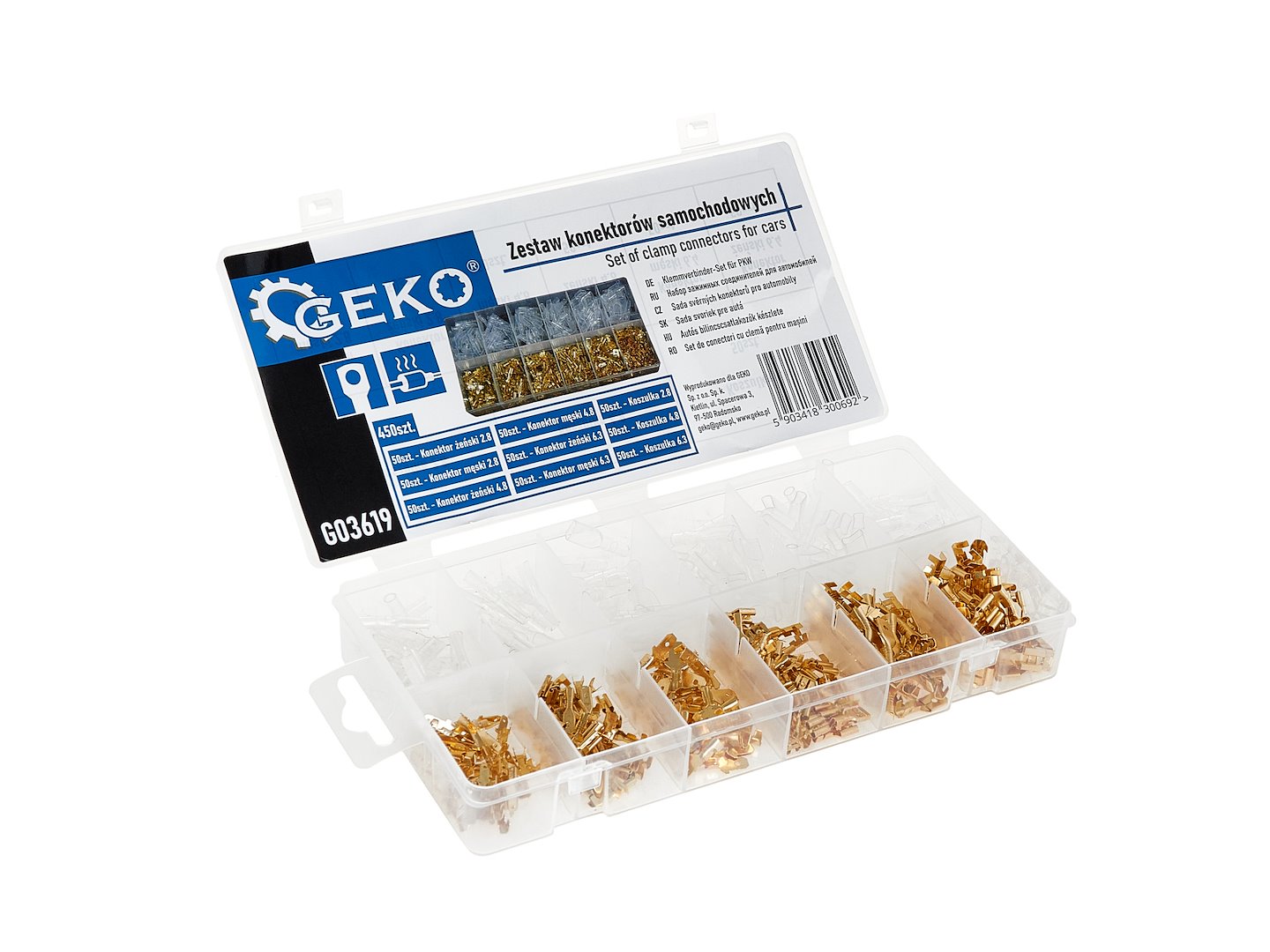 Sada elektrických káblových konektorov pre automobily 450ks 2,8 - 6,3mm Geko