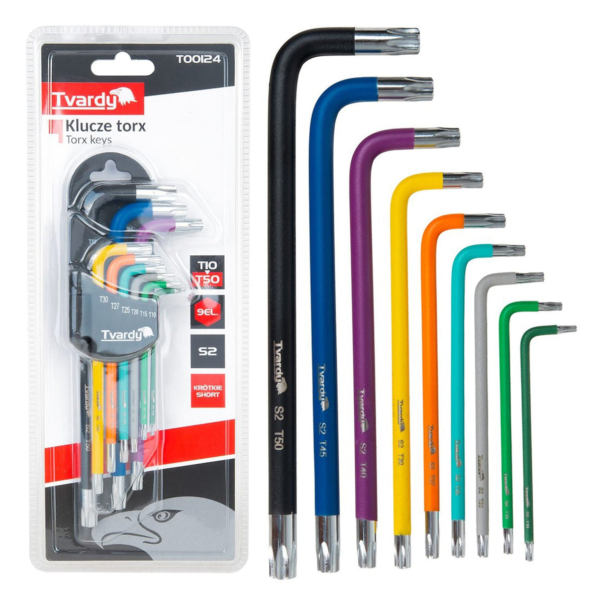 Sada krátkych Torx kľúčov T10-T50, 9ks Tvardy