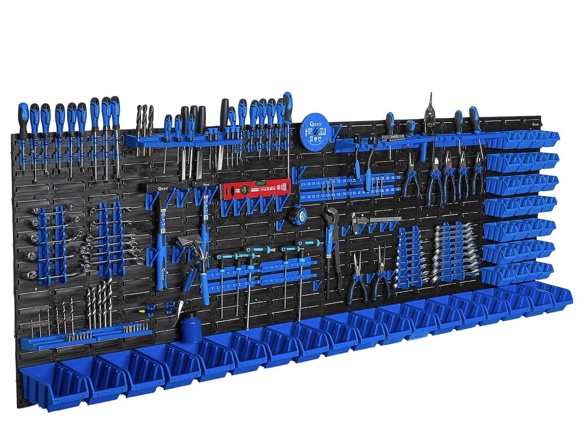 Nástenný organizér na náradie s úložnými boxami 2304x780mm, 140ks, Geko