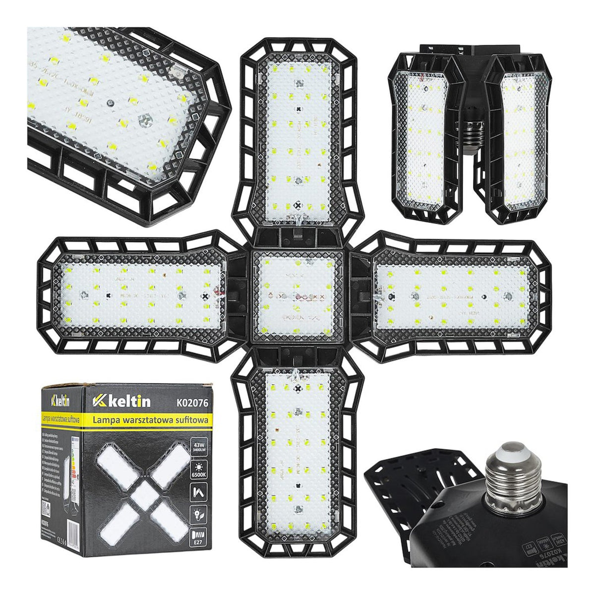 Skladacia LED lampa - žiarovka E27 43W 3400lm 6500K Keltin