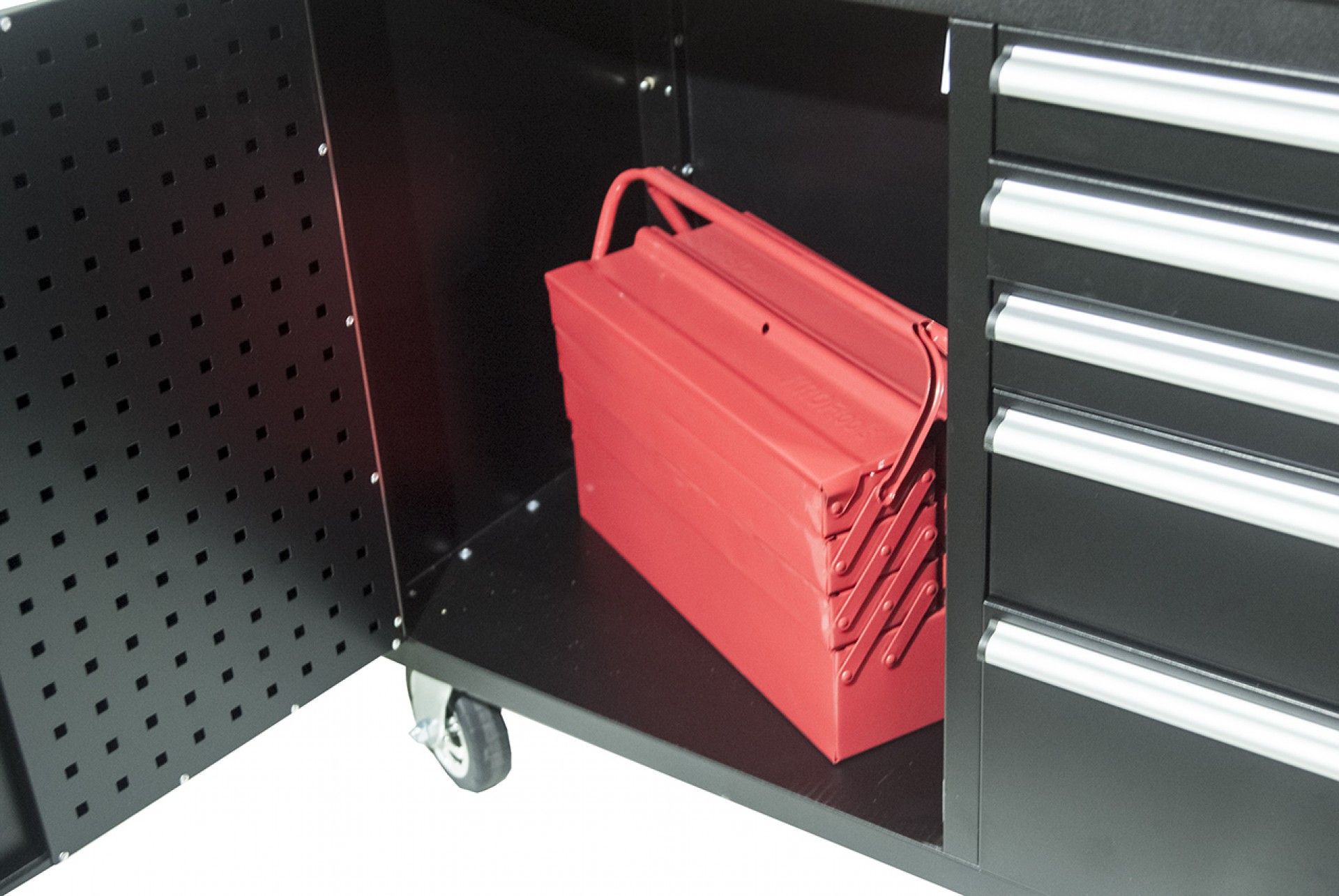 Dielenský pracovný stôl s panelom, 10 zásuviek, drevená pracovná doska 213cm, Kroftools Profesional Portugalsko