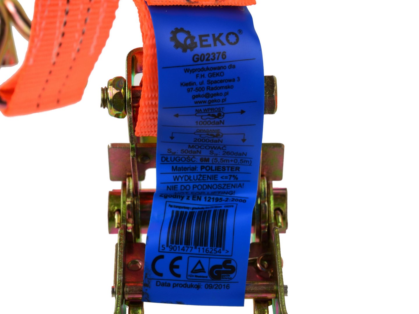 Upínací popruh s račňou 6 m 2 t 35 mm