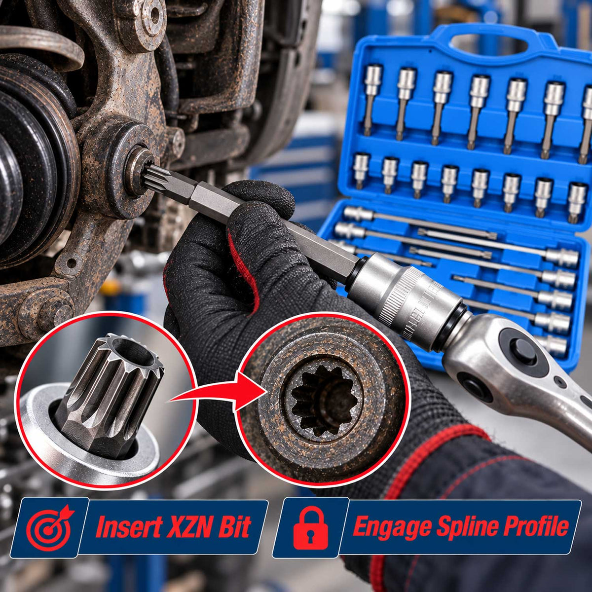 Sada nástrčných kľúčov - hlavíc s bitmi XZN M Spline, 1/2'', 26ks Gebo Tools