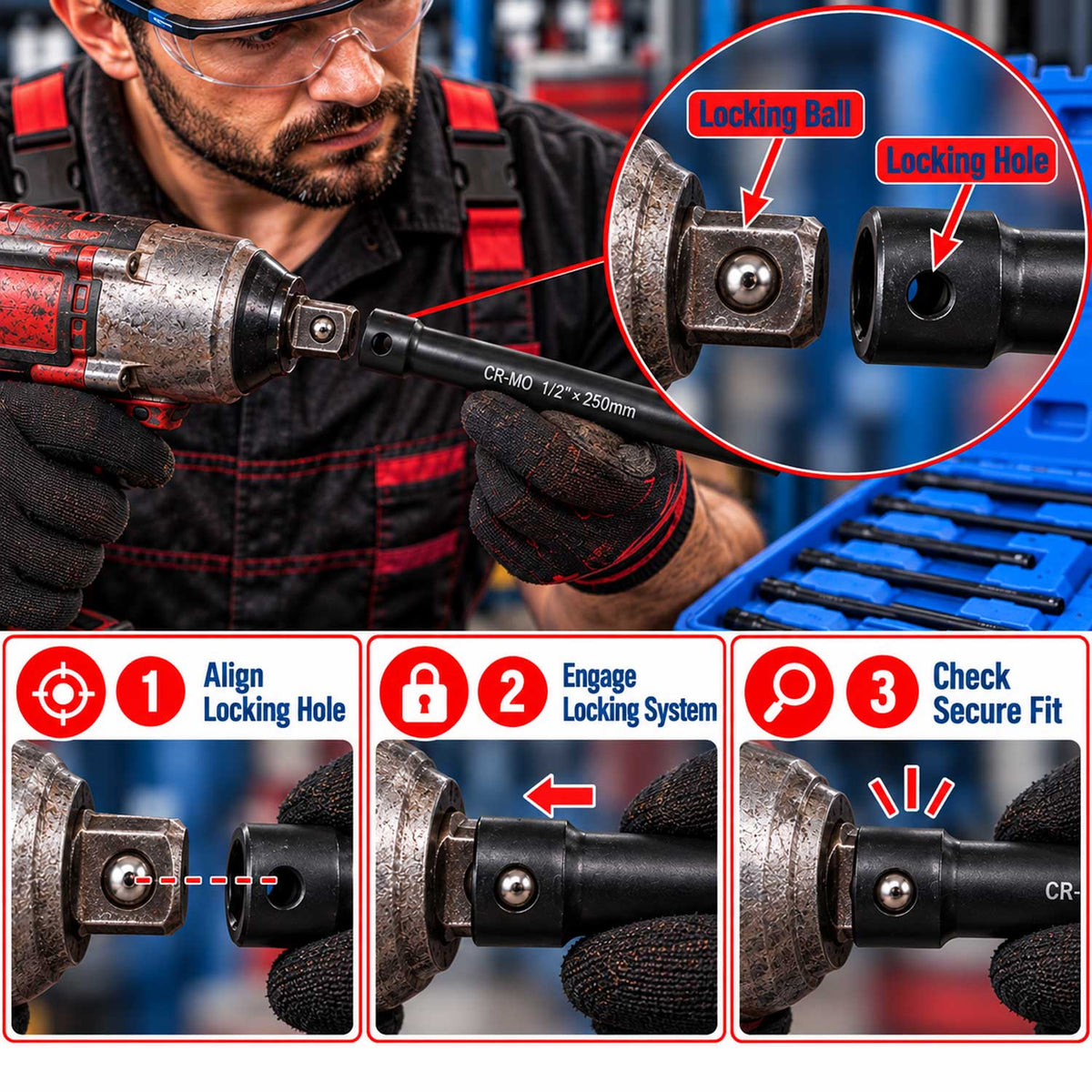 Sada rázových predĺžení - nadstavcov 9ks 1/4'' 3/8'' 1/2'' Gebo Tools