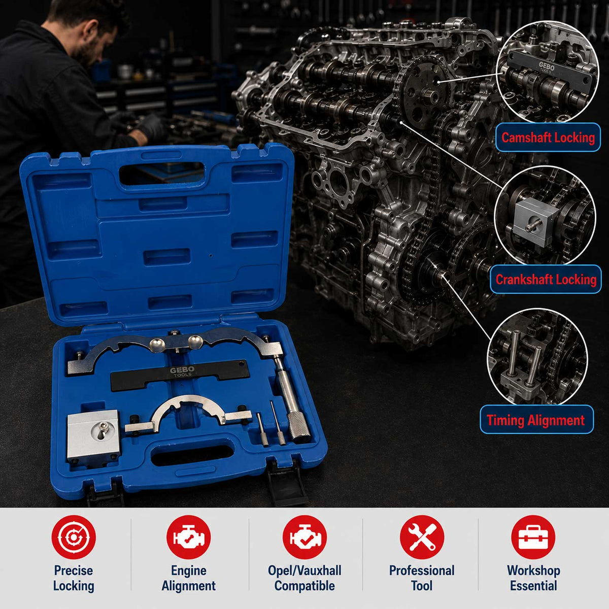 Aretačná sada rozvodov Opel Vauxhall 1.0 1.2 1.4 Gebo Tools