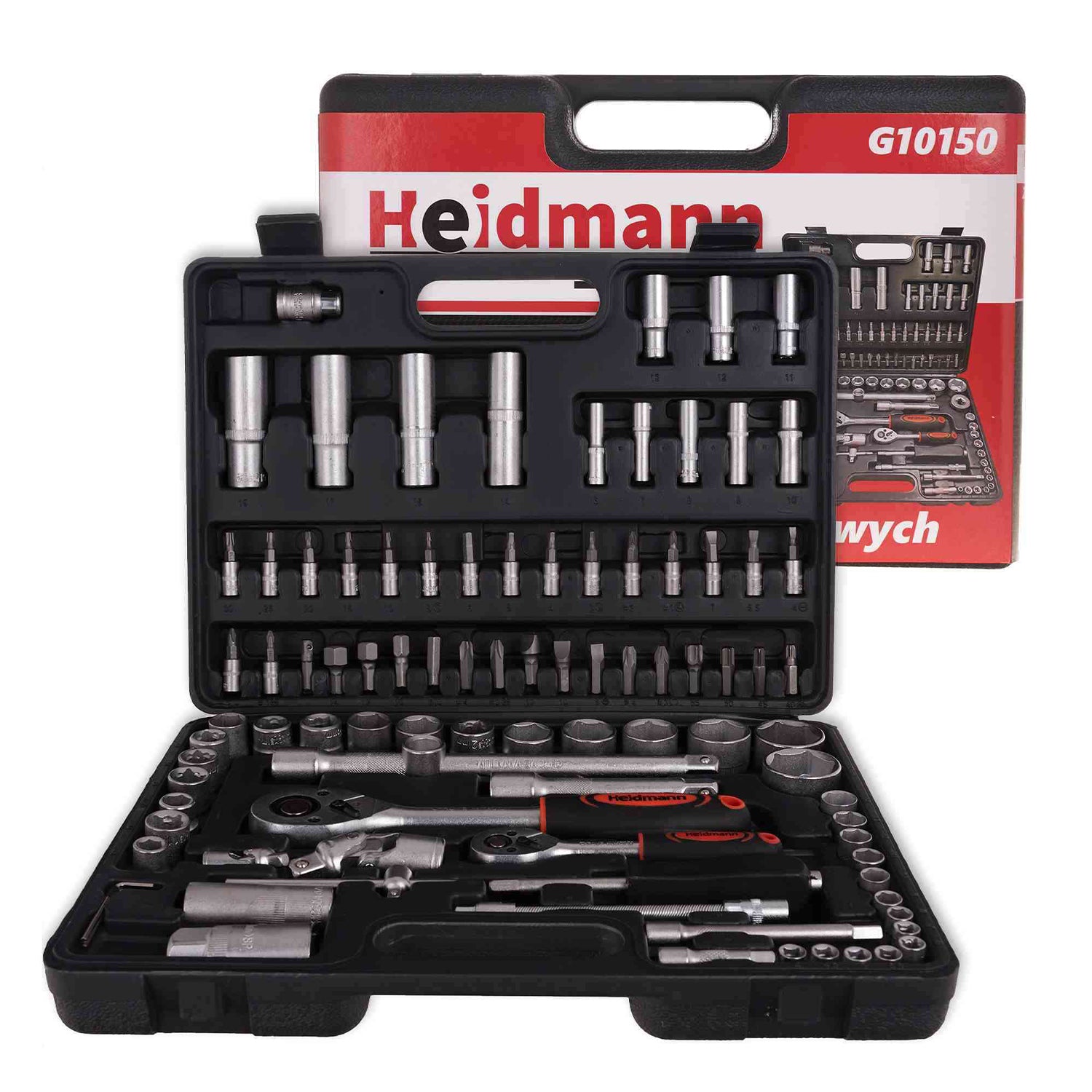 Sada náradia s hlavicami a račňami 1/4'', 1/2'', 94ks Heidmann