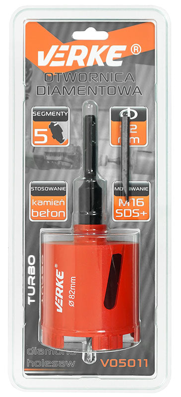 Diamantový vykružovací korunkový vrták 82mm, M16 SDS Plus, 5 turbo segmentov, na betón a tehlu, Verke