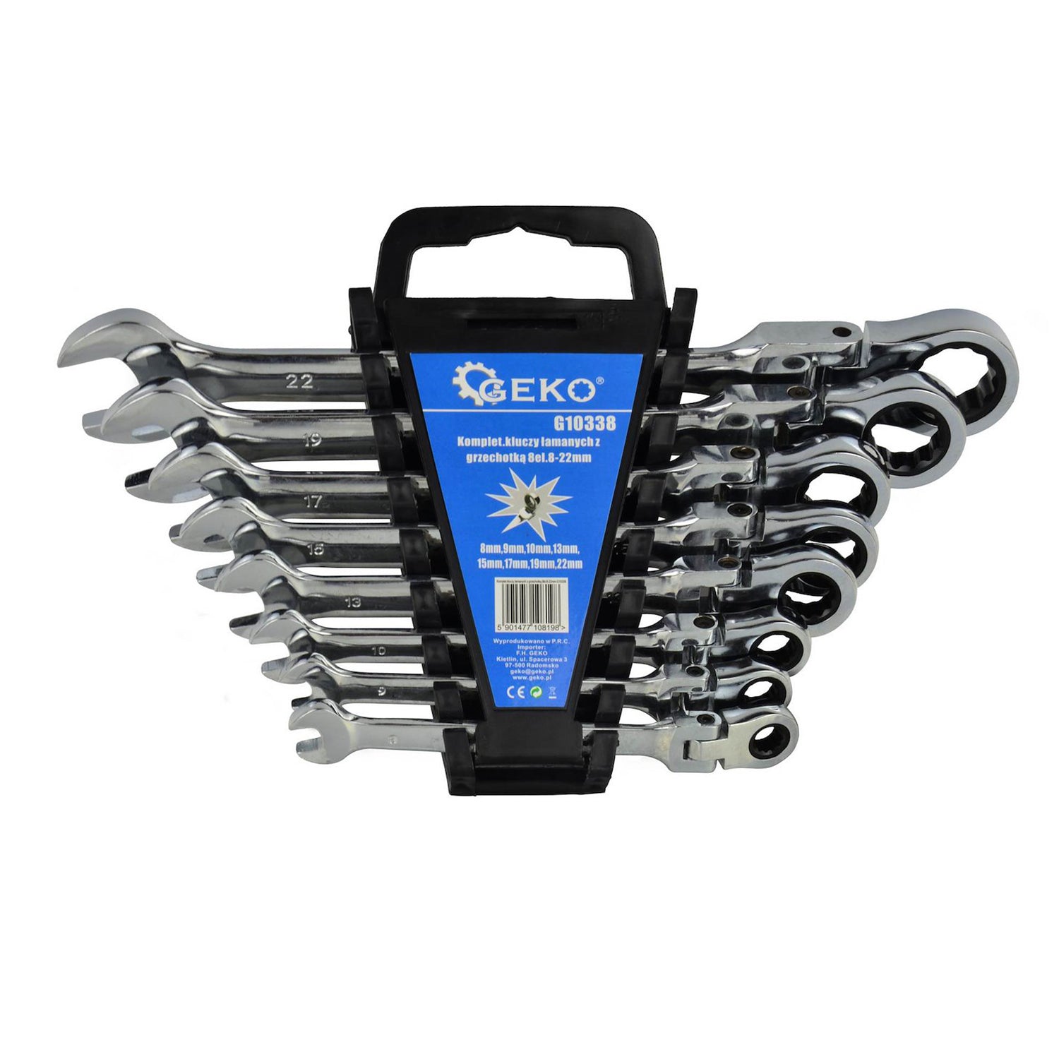 Sada kombinovaných očko-plochých kľúčov s račňou a kĺbom 8ks 8 - 22mm Geko