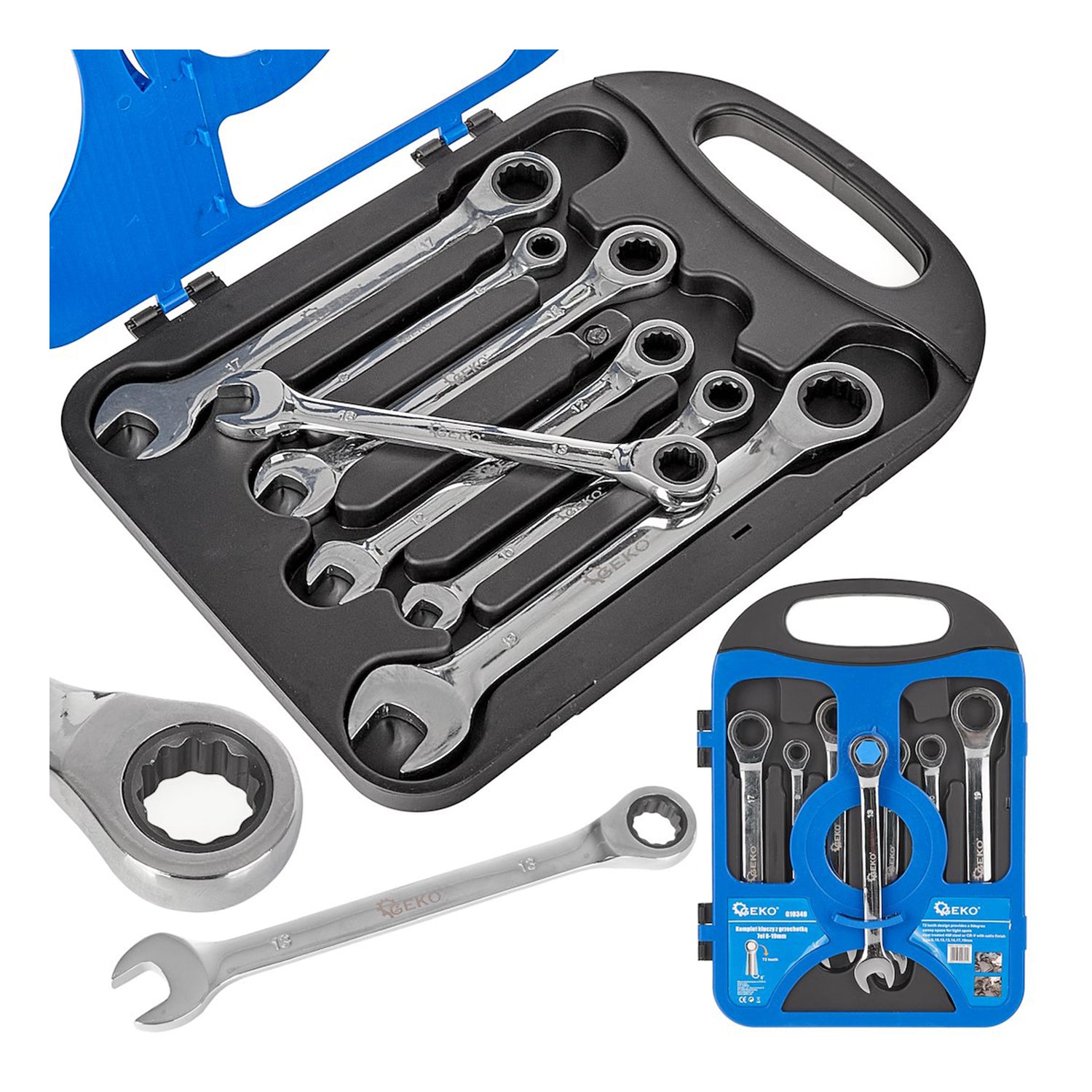 Sada kombinovaných kľúčov s račňou 8 - 19mm, 7ks Geko