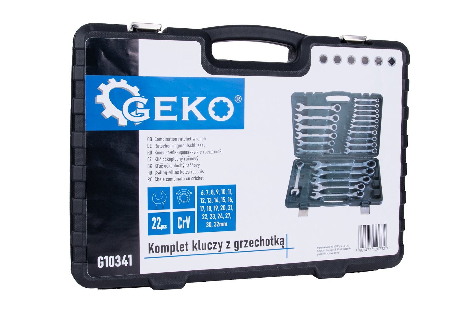 Sada kombinovaných očko-plochých kľúčov s račňou 6 - 32mm, 22ks, Geko