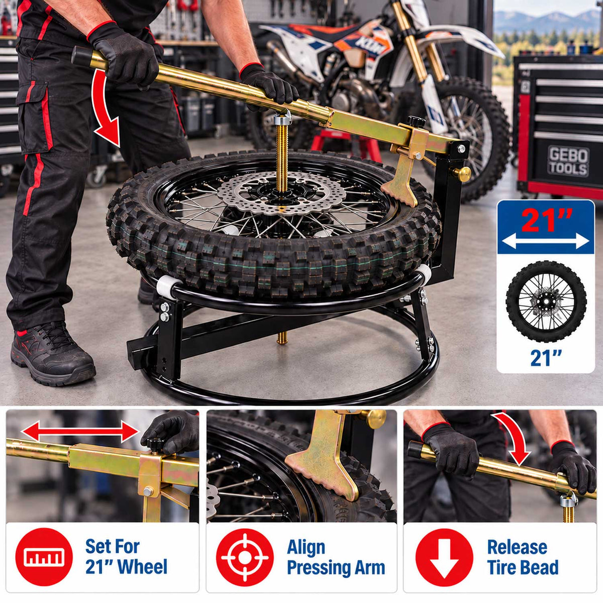 Ručná vyzúvačka pneumatík pre motocykle 16 - 21'', Gebo Tools