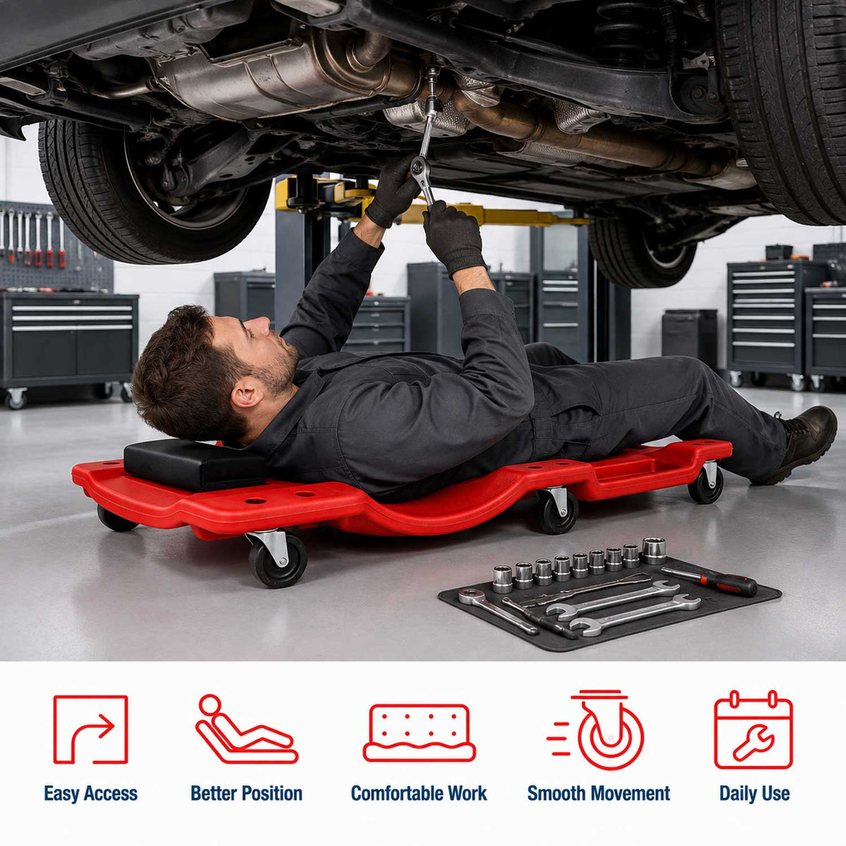 Montážne ležadlo pre automechanikov červené Gebo Tools