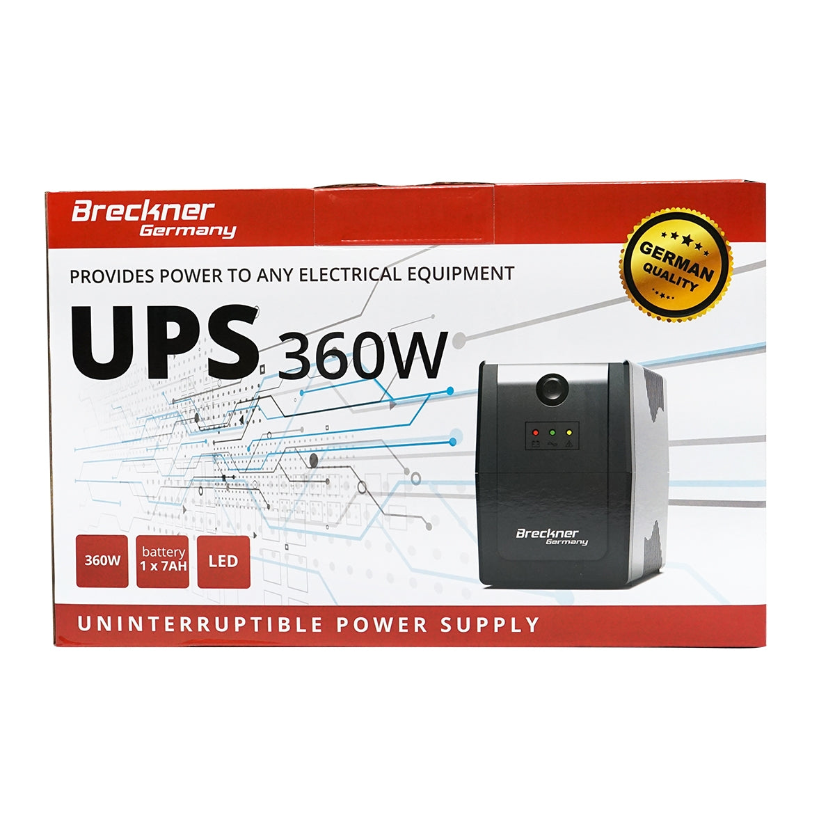 Záložný zdroj UPS 600VA/360W, batéria 7Ah, 2 zásuvky Schuko AVR Breckner Germany