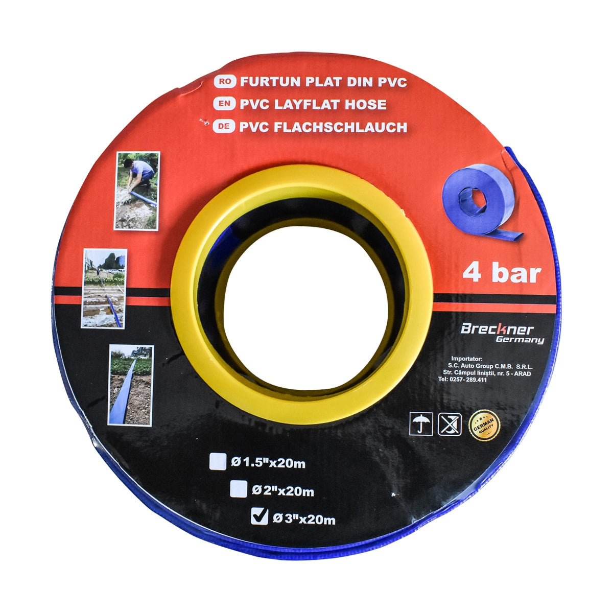 Plochá silikónovaná PVC hadica na zavlažovanie 3", dĺžka 20m, Breckner Germany