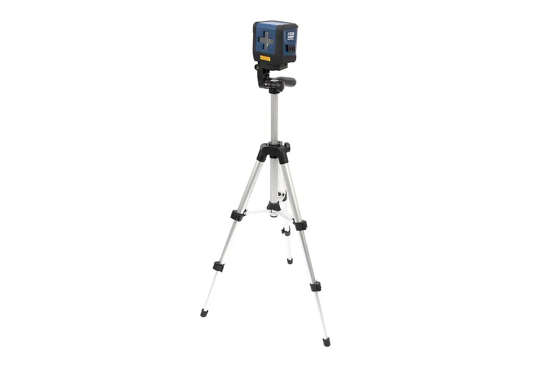 Laserová vodováha krížová so statívom, presnosť ±3 mm/10m, dosah 30m, IP54, ideálna na presné zarovnanie HBM