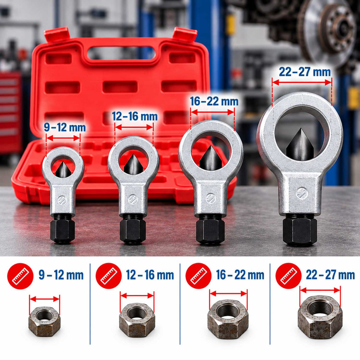 Sada sekáčov na matice a skrutky 9 - 27mm, 4ks Gebo Tools