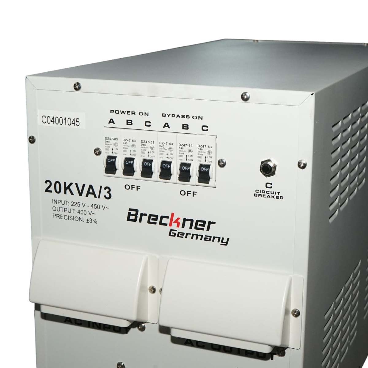 Automatický trojfázový stabilizátor napätia 20kVA, 16kW, servomechanizmus Breckner Germany