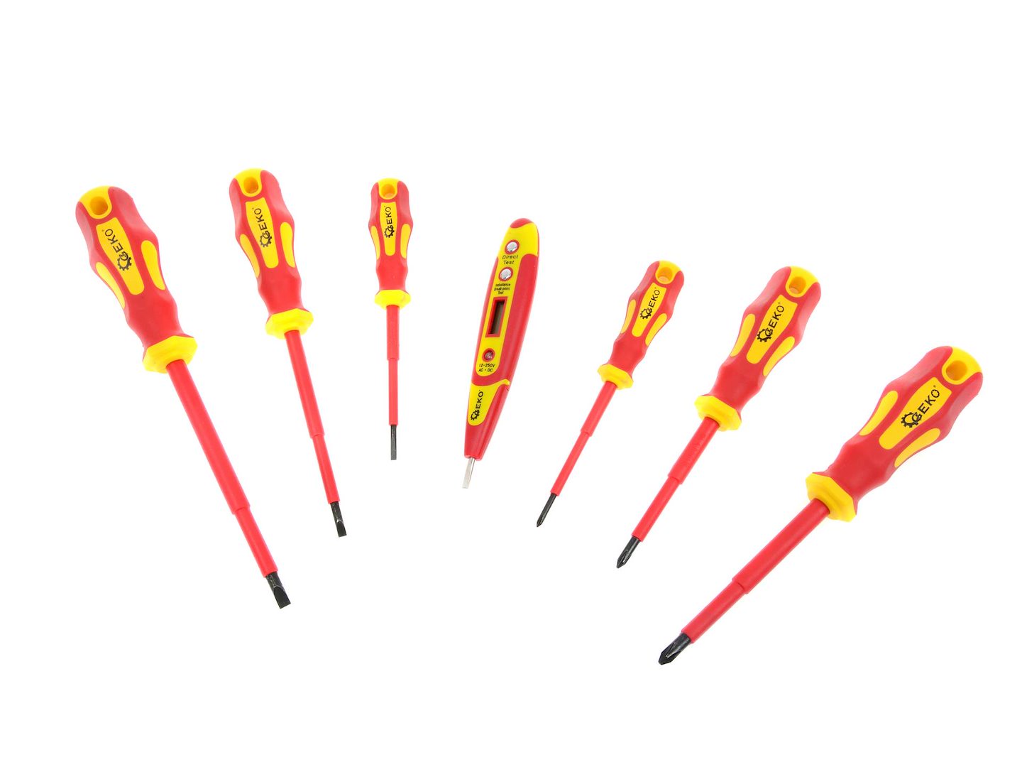 Súprava izolovaných skrutkovačov pre elektrikárov 1000v a digitálny tester napätia 7 kusov GEKO