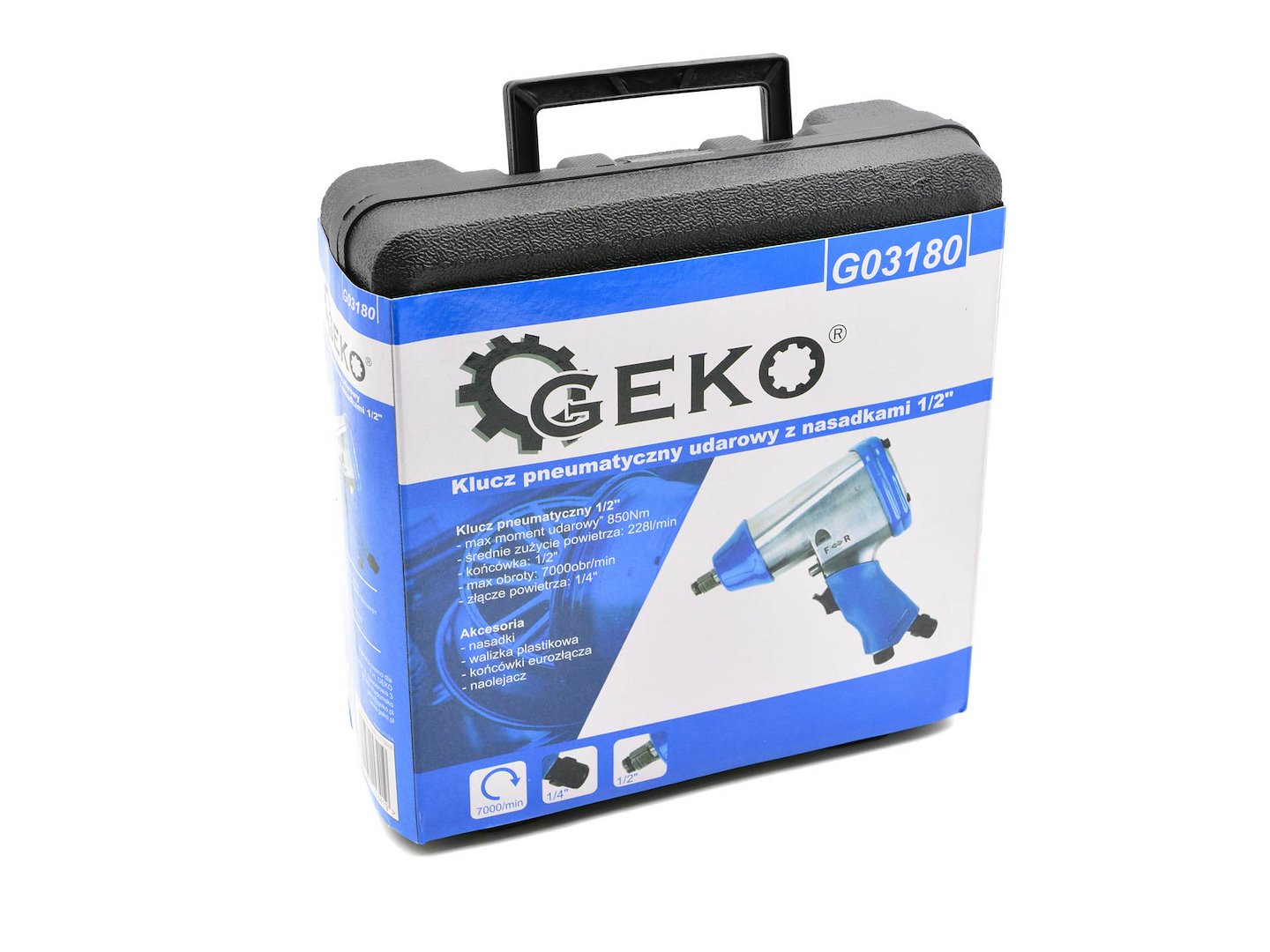 Pneumatický rázový uťahovák 1/2'', so sadou hlavíc 9 - 27mm, Geko