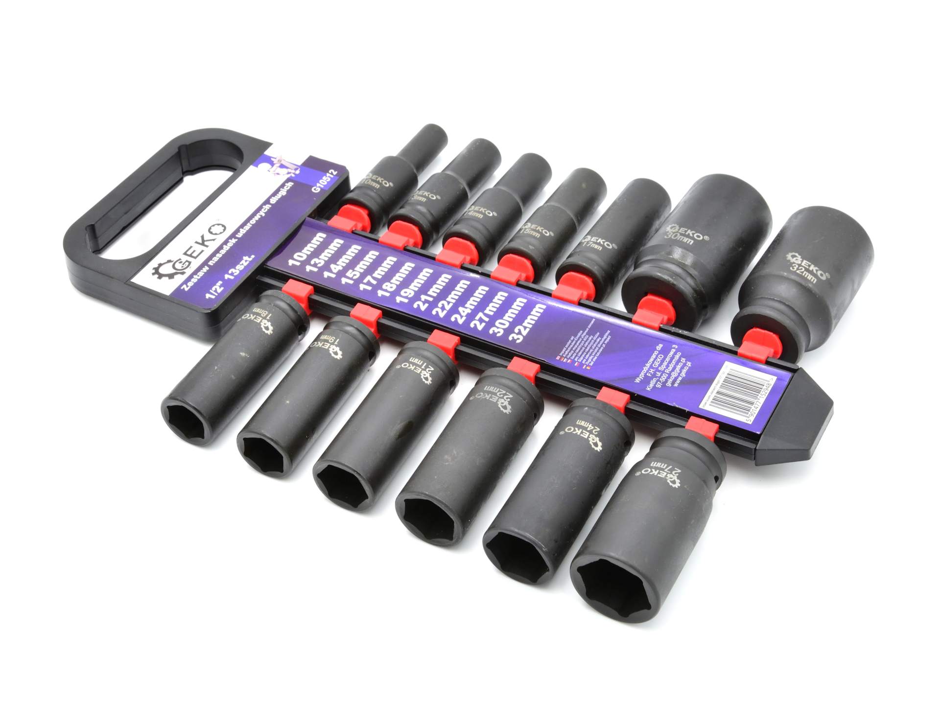 Sada dlhých rázových nástrčných hlavíc - kľúčov 1/2'', 10 - 32mm, 13ks, Geko