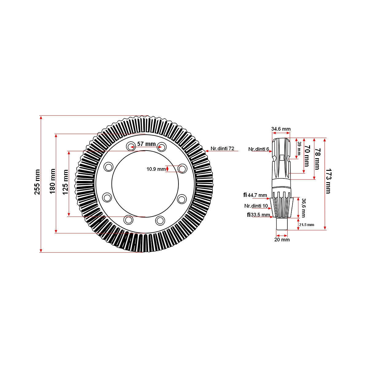 Kužeľové súkolie Comer Z72/Z10 M3.55 pre hrabačku Maschio Gaspardo Golia séria: 250-300/330/380/410 veniec 0.792.6000.00 pastorok 0.792.5000.00
