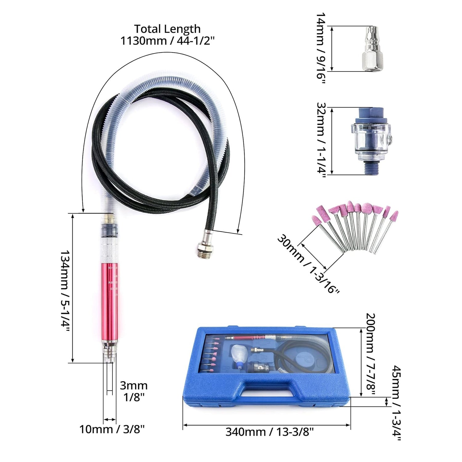 Pneumatická mikrobrúska, 17 dielov, vysoké otáčky 58 000 ot./min, kompaktný a ľahký nástroj na brúsenie, čistenie, rezanie, leštenie a zváranie