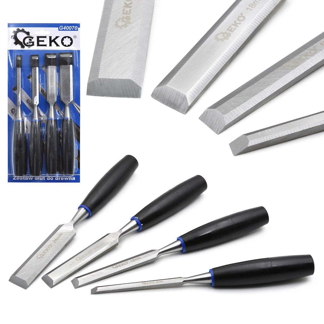 Sada 4 drevárskych sekáčov - dlát, 6 - 24mm