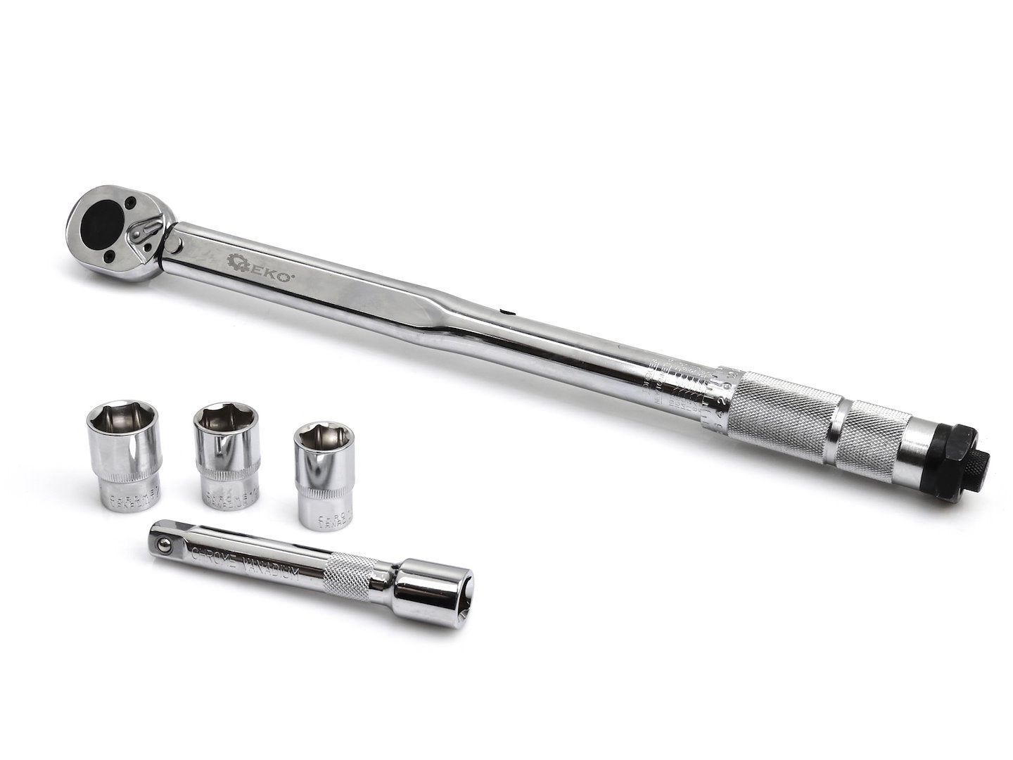 Sada momentového kľúča 1/2" 28-210 nm s nástrčnými hlavicami a predĺžením geko