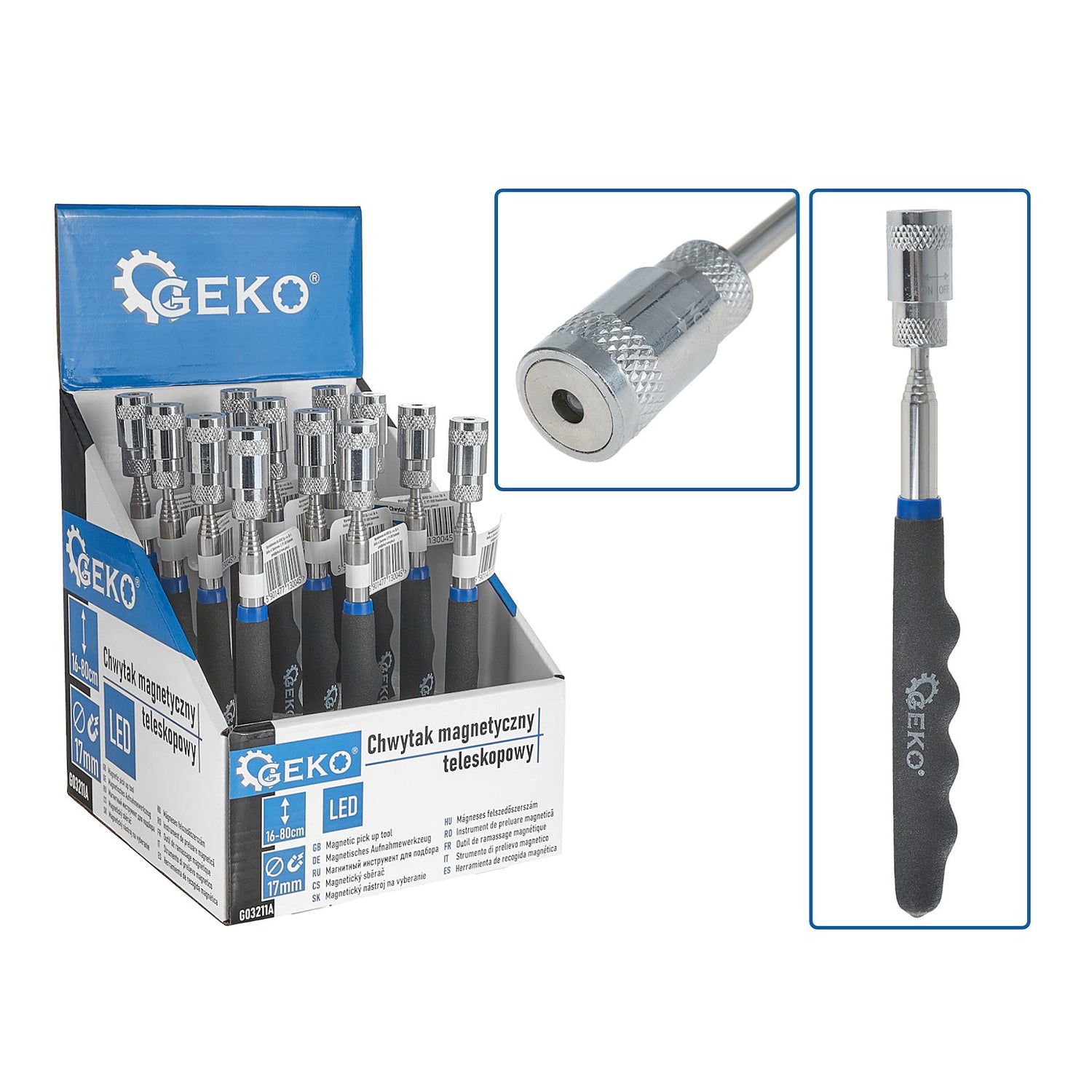 Teleskopický magnetický uchopovač s LED, Geko