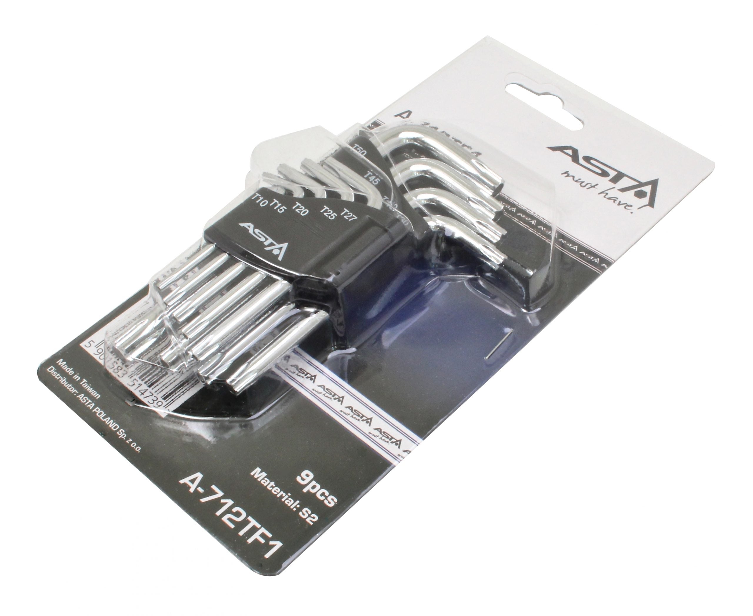 Súprava torx kľúčov typu l s otvorom t10–t50 ASTA poland