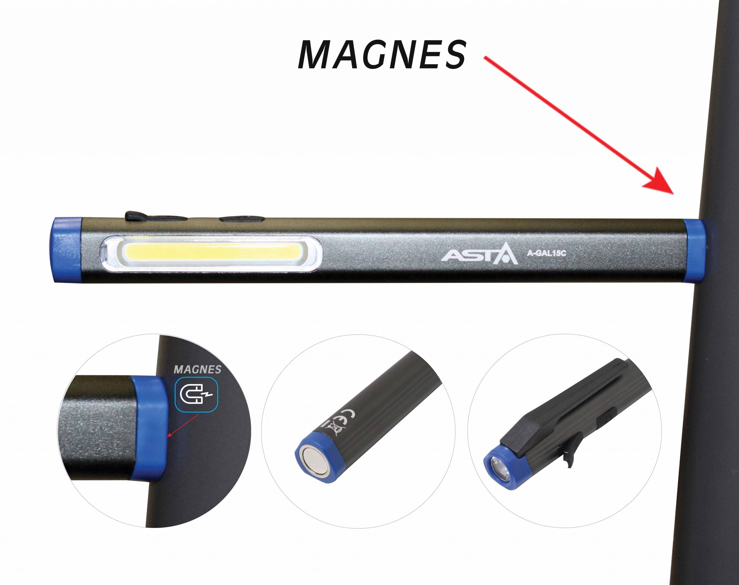 LED COB lampa s akumulátorom, 300lm Asta