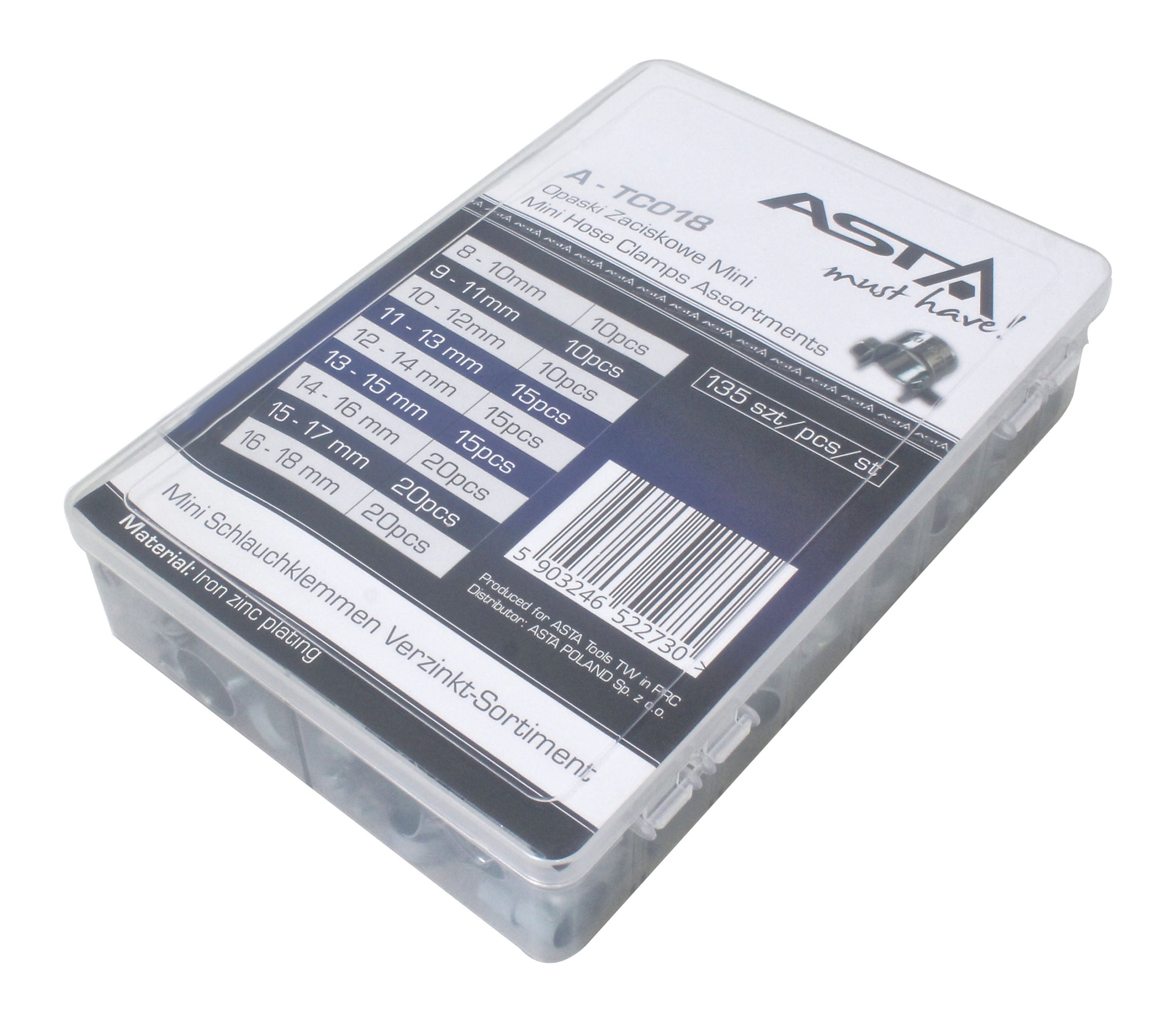 Sada 135 kovových minihadicových spôn pre auto